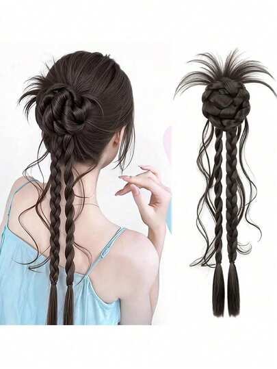 20" Long Floral Braid Dragon Whisker Twisted Ponytail - Synthetic Claw Clip, Curly Wave Hair Extensions For Women, Natural Look For Casual Attire, Ponytail Hair Extensions, Everyday Hairpiece.