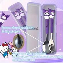 2pcs/Set Set Peralatan Makan Portabel Stainless Steel Sanrio, Peralatan Makan yang Dapat Digunakan Kembali, Sendok dan Garpu untuk Perjalanan Luar Ruangan, Cocok untuk Berbagai Acara, Sempurna sebagai Hadiah Liburan (Kotak Peralatan Makan Dapat Dilepas atau Tidak Dapat Dilepas, Diberikan Secara Acak) - MultiWarna - View 8