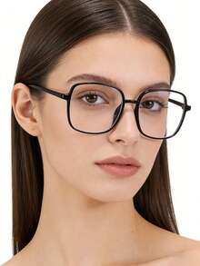 1pc Women Casual Retro Square Black Frame Fashion Plain Glasses, Suitable For Daily Wear And Street Photography - Black - View 4