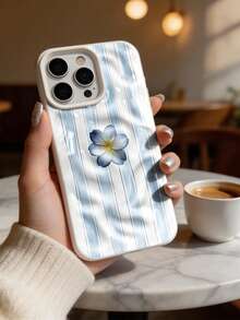 1 chiếc ốp lưng tương thích với iPhone 17/16 Pro Max/15 Plus/14 Pro, chất liệu TPU nhăn, kiểu dáng ven biển, sọc xanh trắng và họa tiết hoa sứ, chống sốc toàn diện, các đường cắt chính xác. - trắng - Xem 5