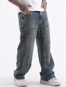 Baggy Carpenter Jeans Men's Wide Leg Pants Without Lycra Ref: 3162 - Burnt Green - View 6