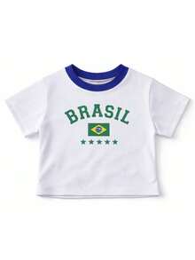 Brazil Baby Look Cropped Blouse For The 2026 World Cup, Ribbed Fabric - 白色 - 查看 2