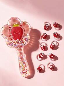 11件套可爱草莓发饰套装，儿童发梳和发圈，幼儿女孩美发造型套装 - 彩色 - 查看 2