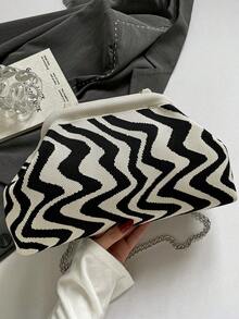 Bolso de hombro de mujer con patrón ondulado de bloques de color sofisticado, de estilo dulce y fresco, a la moda y versátil, perfecto para ir de compras o para el trabajo - Blanco - Ver 8