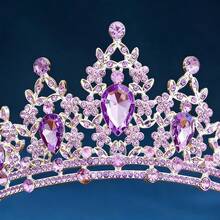 新娘婚礼高端合金水晶皇冠头饰，闪亮水钻新娘头饰 - 紫丁香色 - 查看 3