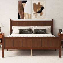 MERAX Queen Size Flat Panel Bed With Headboard & Footboard, Minimalist Modern Platform Bed With Wood Grain Finish, Shaker And Farmhouse Style Design, Sleek And Functional Bedroom Furniture,Dark Walnut - Màu gỗ óc chó đậm (kích thước Queen) - Xem 1