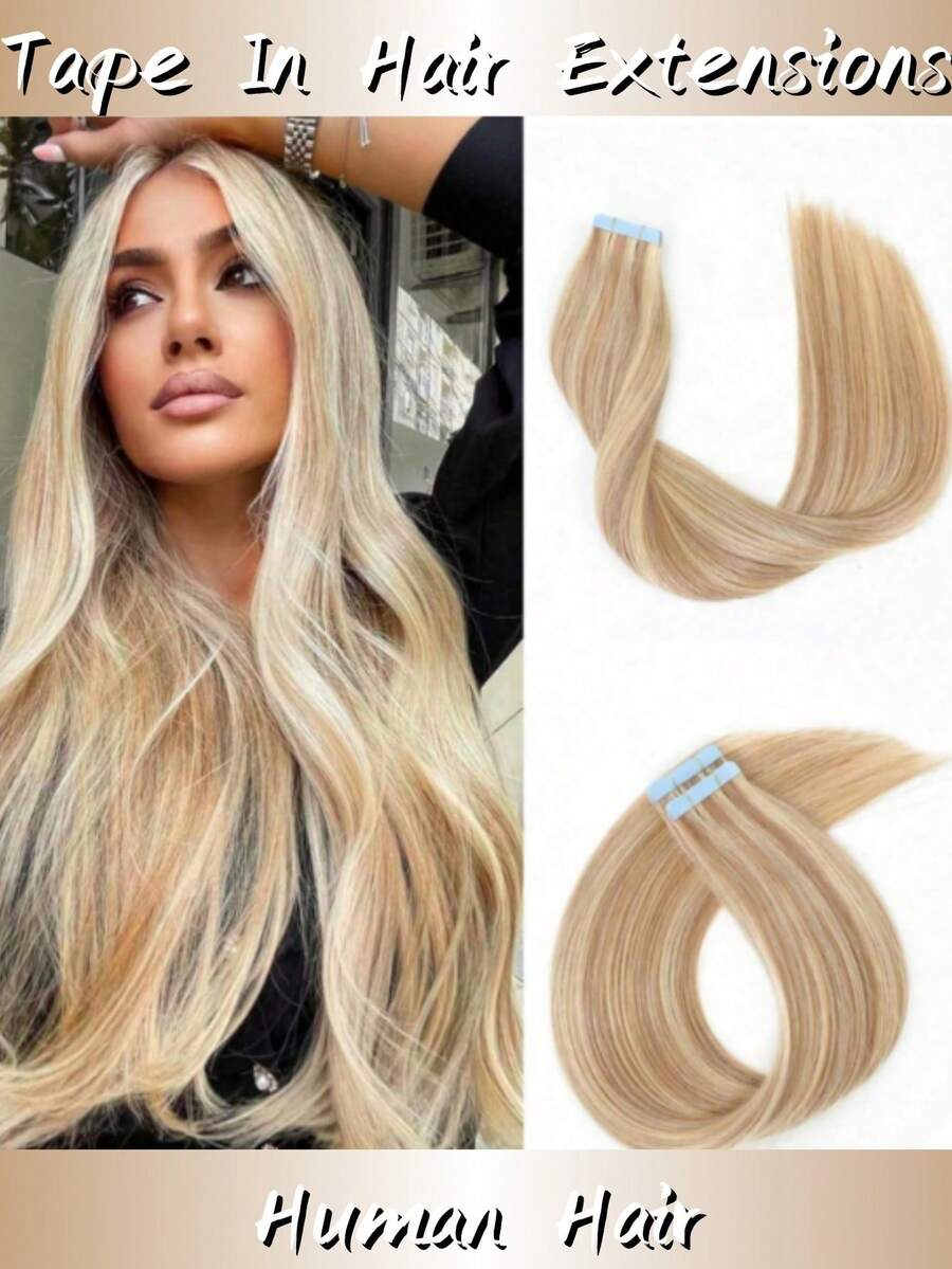 Lsybeauty Thick Tape In Human Hair Extensions ,Seamless Skin Weft Extensions ,Remy Human Hair,Multicolor Color,Silky Straight For Fashion Women ,16-26inch ,Easy To Apply (18P613# ,50g 20pcs/Package) - S18/613 - View 1