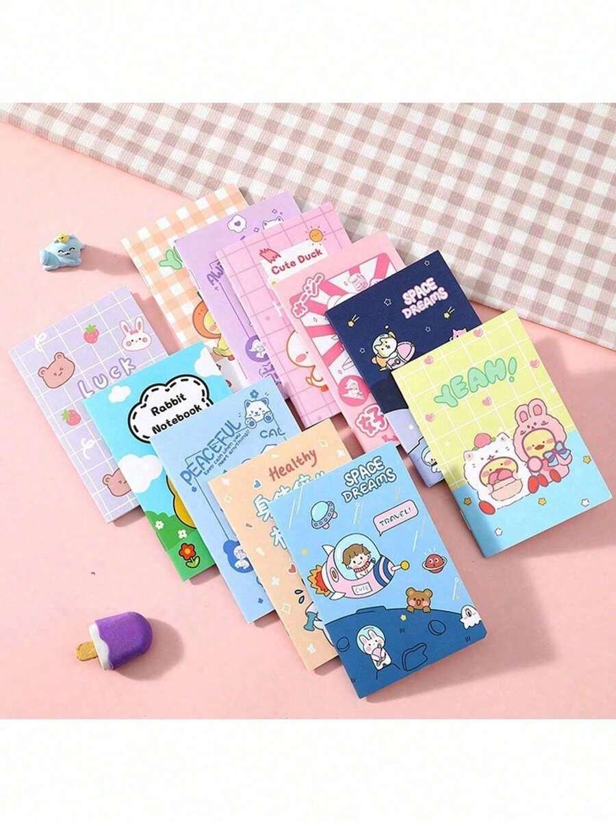 20pcs Minimalist Cartoon Mini Notebook, Soft Cover Pocket Memo Pad, Kindergarten & Elementary School Student Prize/Gift [16 Pages Inside] - Multi Color Random - View 1