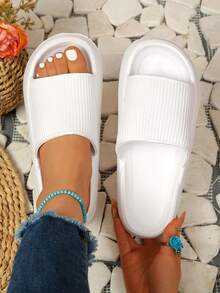 A Pair Of Women's Plastic Slippers In Multiple Colors To Choose From, Summer Casual And Versatile, Beach Vacation Thick-Soled Height-Increasing Women's Cool Slippers, Couple's Same Indoor And Outdoor Bathroom Anti-Slip And Wear-Resistant Men's Large-Sized Slippers - trắng - Xem 6