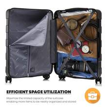 YONSLY 2‑Piece Suitcase Set 24/28 Inches With TSA Customs Lock YKK Zipper 4 Silent 360° Wheels Mesh Pocket Travel Suitcase For Vacation Family Outings - 黑色 - 查看 6