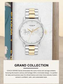 Coach Đồng hồ nữ Grand Series, vỏ bạc, dây đeo thép hai tông màu bạc và vàng, mặt số bạc. - Bạc - Xem 3