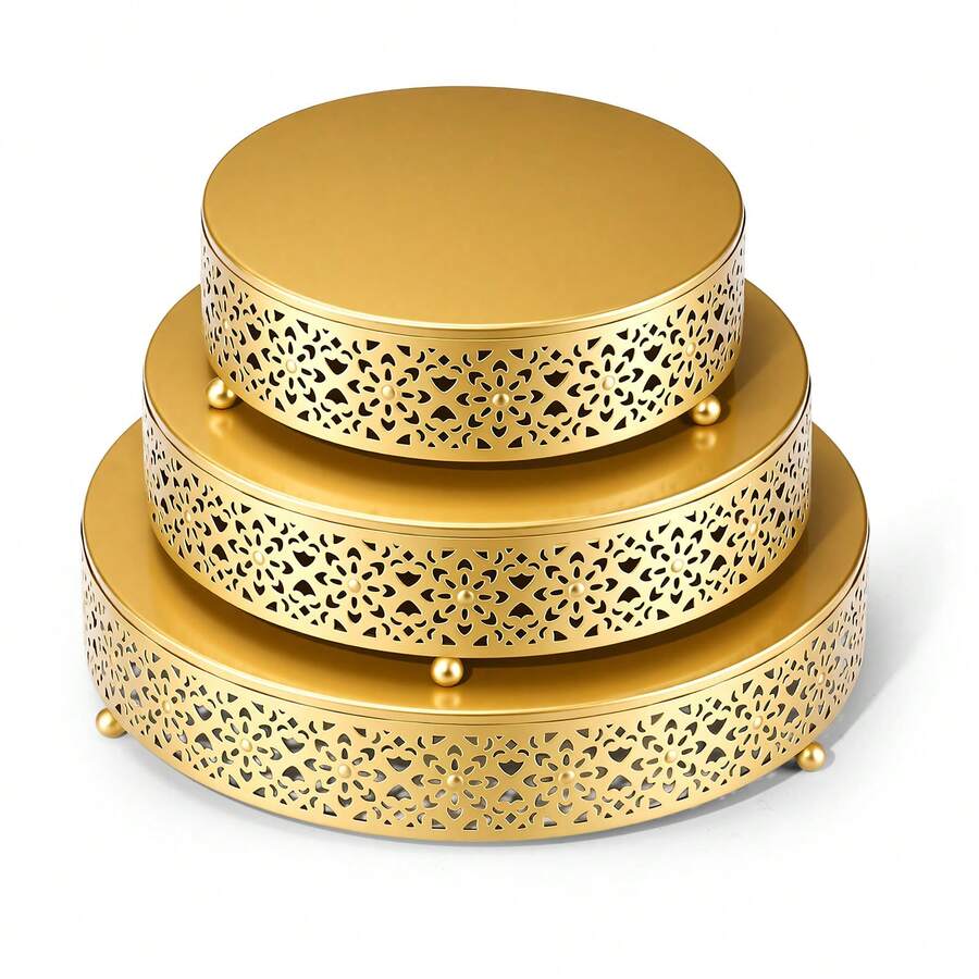 Senmeo Elegant 3pcs Golden Cake Stand Set - Perfect For Birthdays, Weddings & Celebrations | Durable Metal Display Stands - Vàng - Xem 1