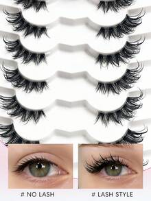 Asiteo 7 Pairs Messy Spiky Wet Look False Eyelashes Natural Half Eye Cat Eye False Eyelashes, Transparent Band,Doll Eye Styles, Create Cat Eye Makeup Effect, Long & Thin, Soft & Natural Looking Fake Lashes, Strip Eyelashes - Black - View 6