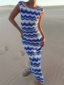 Đầm dệt kim không tay kẻ sọc phong cách Mori Girl Academy Wave dành cho nữ, hàng mới về mùa Xuân/Hè. - Nhiều màu - Xem 5