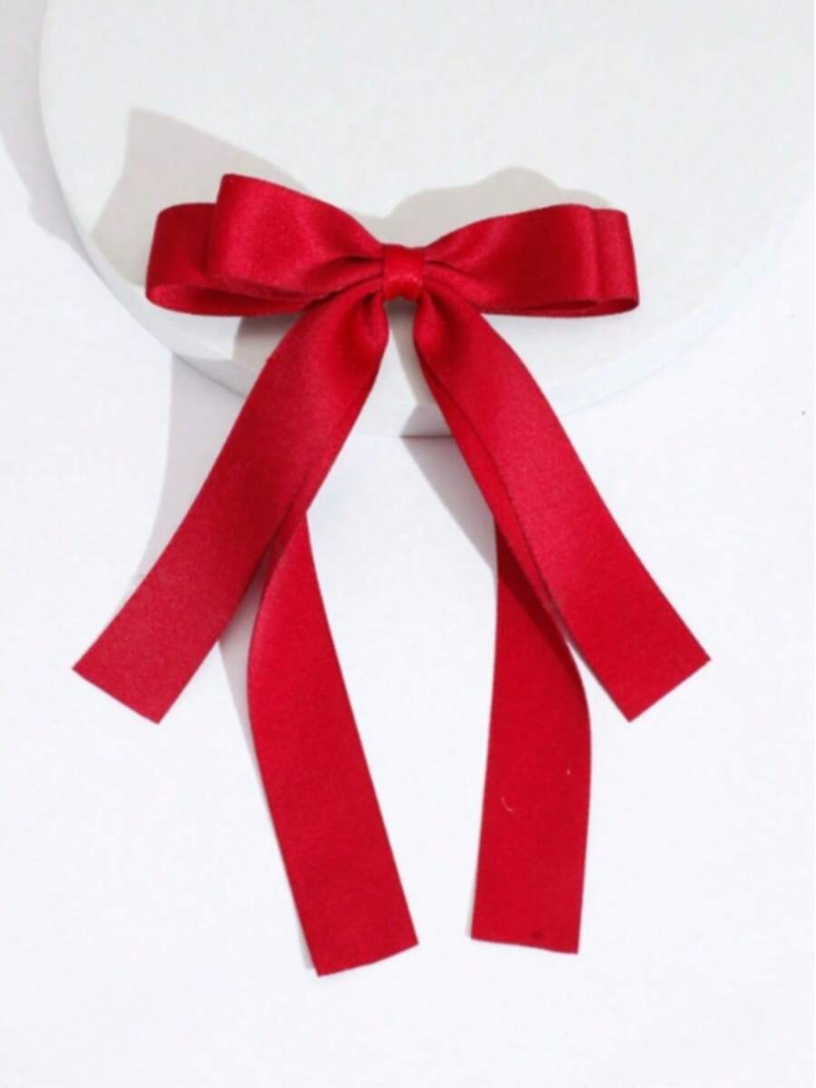1pc Glossy Satin Bow Large Ribbon Hair Clip, Suitable For Daily Wear, Party And Holiday - Red - View 1