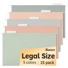 SUNEE - Carpetas colgantes de tamaño legal paquete de 25 carpetas de archivos de 1/5 hojas de corte colores Morandi mantente organizado para tu hogar y oficina archivos y documentos a granel - colores pastel - Ver 1