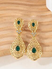 一对摩洛哥风格新娘耳环，镶嵌水钻，女士派对/节日耳环，节日礼物 - D-ER0070 - 查看 8