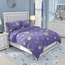 3件套星空印花床罩套装（1个被套+2个枕套，不含被芯），柔软透气，行星星座图案，四季通用，卧室和客房适用 - 彩色 - 查看 3
