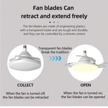 FUTUREM Retractable Ceiling Fan With 3-Tone LED Light, Silent DC Motor, Remote Control, Invisible Blades, Reversible For Summer And Winter, Modern Interior Design - White - View 4