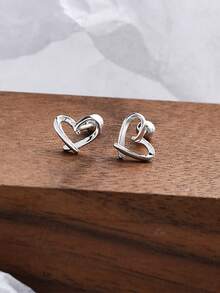 1 chiếc khuyên mũi hình trái tim rỗng tối giản bằng bạc Sterling S925, phù hợp cho nữ giới đeo hàng ngày, dự tiệc, tiệc chiêu đãi và các dịp khác. - đơn - Xem 2