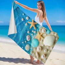 1pc Ocean Creature Shell Pearl Starfish Pattern Beach Towel, Super Absorbent Quick Dry Towel For Swimming, Soft Beach Blanket, Suitable For Beach, Swimming, Outdoor Camping Travel, Ideal Beach Essential (40*80CM Very Small) - A - View 3