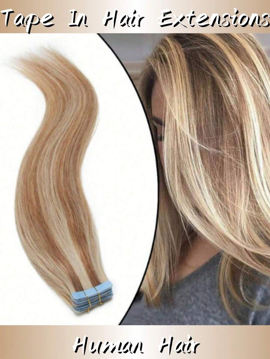 Lsybeauty Thick Tape In Human Hair Extensions ,Seamless  Skin Weft Extensions ,Remy  Human Hair,Multicolor  Color,Silky Straight For Fashion Women  ,16-26inch ,Easy To Apply (12P613#Golden Brown & Bleach Blonde ,50g 20pcs/Package) - S12/613 - 查看 1