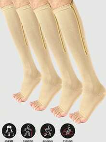 4/3 Pairs Unisex Zipper Compression Socks, Breathable Sports Socks Suitable For Running, Cycling, Camping, Skipping - Multicolor - View 15