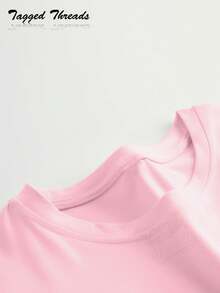[100% Cotton] VPRNT  Checkered Mama Shirt Gift For Mom Retro Vintage Mom Shirt Summer Short Sleeve Tops - Unisex Women's & Men's Campus Daily Wear - 粉色 - 查看 5
