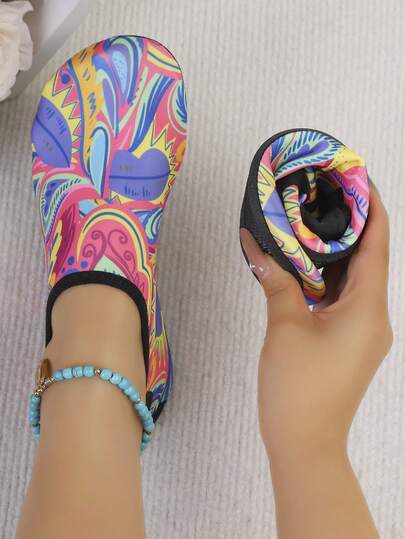 Zapatos de senderismo para mujer, estampado bohemio colorido, estilo resort europeo y americano, antideslizantes, de secado rápido, plegables, adecuados para playa, natación, buceo, vacaciones, yoga, fitness, parque acuático