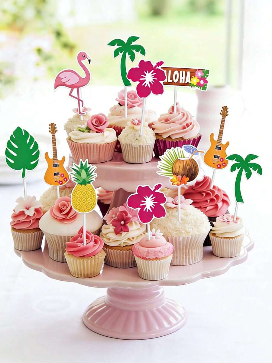 Đồ trang trí bánh cupcake phong cách Hawaii nhiệt đới, thích hợp cho tiệc khiêu vũ Hawaii, tiệc bãi biển, tiệc sinh nhật, lễ tốt nghiệp, đám cưới theo chủ đề nhiệt đới và lễ kỷ niệm theo chủ đề Aloha. - nhiều màu - Xem 1