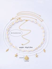 Bộ 3 món phong cách Bohemian, gợi cảm, dây đeo eo 3 lớp đính sao biển và vỏ sò bằng kim loại, thích hợp cho kỳ nghỉ, du lịch, nghỉ dưỡng. - Vàng - Xem 2
