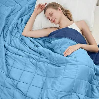 BETU - Cobija con peso para adultos tamaño individual 5.44 kg 122 x 183 cm refrescante suave gruesa transpirable para 59 a 100 kg con cuentas de vidrio para dormir todo el año azul