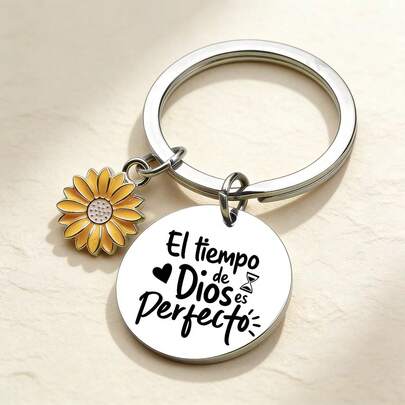 1 pieza Llavero de girasol inspirado en España "El Tiempo De Dios Es Perfecto", regalo motivacional para colegas, maestros, graduados, regalos para amigos, madre, padre, graduación y maestro
