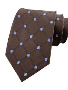 Cà vạt nam PC màu nâu kẻ caro 8cm, chất lượng cao, thời trang, phù hợp cho đám cưới, tiệc tùng và công sở. - màu nâu - Xem 2