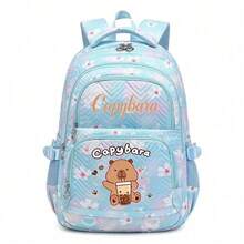Capybara Themed Large Capacity Backpack - Cute Blue & Pink Zipper Closure, Laptop Compartment, Polyester Material, Lightweight & Fashionable, Suitable For Commuting And Back To School, Padded Shoulder Straps, Secure Zipper Closure, Travel Backpack, Fun Design, Sturdy , Back To School Supplies School Essentials - Multicolor - View 13