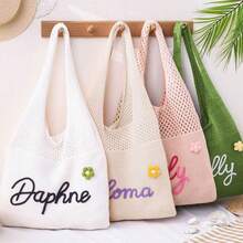 Customized Name Bag, Chunky Knit Hand-Embroidered Hollow-Out Bag, Versatile Minimalist One Shoulder Underarm Bag, Beach Gift, Mother's Day Gift, Gift For Girlfriend - Multicolor - View 3