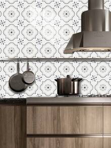 10pcs European Style Minimalist Soft, Heat-Resistant Geometric Outline & Retro Clover Floral Pattern Self-Adhesive Wall Decor Tiles, Suitable For Homestay Decor, Small Space Wall Beautification, Home Decoration - French Milky White - View 1