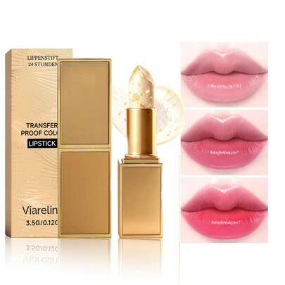 Barra de labios hidratante que cambia de color con lámina de oro, brillo de labios de gelatina hidratante, barra de labios que cambia de color blanqueador, tinte de labios hidratante de cristal dorado que cambia de pH de larga duración, regalo de cumpleaños, regalo del Día de la Madre