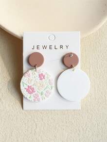 1对女士春夏小碎花纹理优雅可爱圆形亚克力耳环 - 彩色 - 查看 8