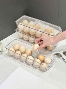12-Slot Plastic Egg Storage Box/Container With Lid, Suitable For Home Kitchen Use. Egg Storage Box With Anti-Collision Compartments And Stackable Transparent Cover, Applicable For Refrigerator, Cabinet, Drawer And Shelf, Kitchen Organization And Storage Solution, Kitchen Accessory. - Multicolor - View 4