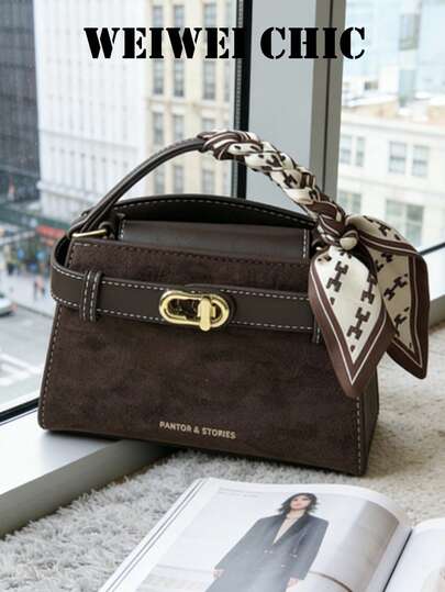 Brand New Fashionable And Classic Lock-Style Design Messenger Bag, Multi-Compartment Square Bag, Vintage Fashion Bag, Elegant Handbag, Business Commuter Bag, Suitable For Shopping, Commuting To Work, And As A Holiday Gift.