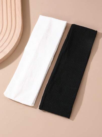 2pcs Women's Minimalist Elegant White & Black Headbands, Suitable For Daily Wear In Spring And Summer