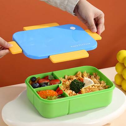 1pc Bento Lunch Box, Leak-Proof Lunch Container With 3 Compartments And Utensils, Microwave For Sandwiches, Noodles, Fruits, Salads, Suitable For Picnic, School, Office And Travel
