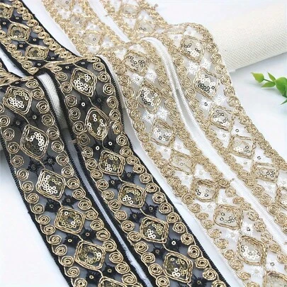 Dây ren thêu vàng trắng rộng 5cm, thích hợp cho váy, mũ và túi xách, tuyệt vời cho các dự án thủ công và DIY mùa lễ hội, món quà lý tưởng cho những người yêu thích thủ công và may vá.