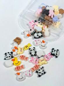 50个/包混合微树脂配件 - 可爱的小熊、兔子、猫咪和各种卡通人物，可用于DIY手工、美甲、剪贴簿、发夹、手机壳装饰、美甲贴片等。 - 彩色 - 查看 11