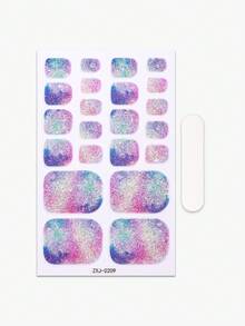 22 piezas de tiras de uñas de los pies con degradado púrpura y nebulosa brillante para primavera/verano, pegatinas de uñas de los pies de lujo exquisitas, fáciles de aplicar, adecuadas para manicuras caseras de damas - Multicolor - Ver 4