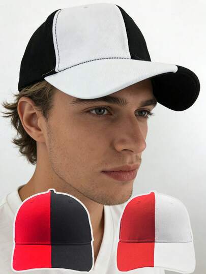 1pc Summer Colorblock Fashion Baseball Cap, Embroidered Outdoor Sports Versatile Hard Top Snapback Hat, Unisex Casual