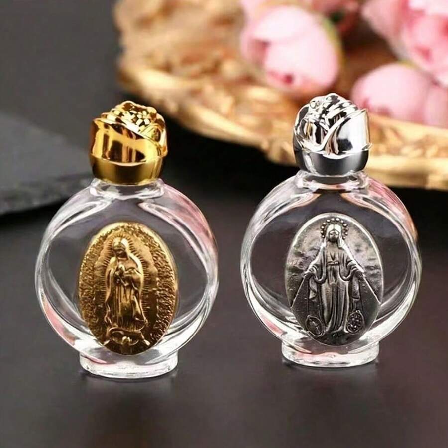10件/套 23种款式 圣水耶稣瓶和圣母玛利亚雕像容器 - 适用于洗礼教堂礼物、宗教十字架瓶、天主教基督教用品、洗礼装饰和圣水祝福容器,款式随机 - 彩色 - 查看 1