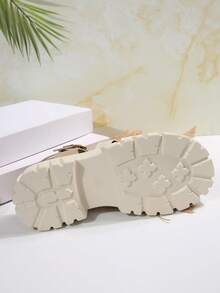 Giày sandal nữ đế xuồng cao, thoáng khí, gót dày, kiểu dáng retro, chất liệu dệt kim, thích hợp cho sinh hoạt hàng ngày. - màu trắng nhạt - Xem 7