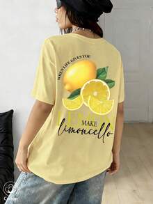 Tricou damă cu mânecă scurtă, lejer, cu imprimeu de lămâie, guler rotund, casual, moale și confortabil, stil Y2K, potrivit pentru primăvară, vară, Ziua Îndrăgostiților, carnaval, petrecere, plajă, nuntă, sală de sport, elegant, vacanță - Galben - Vizualizare 2